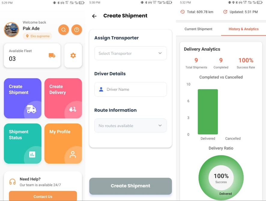 Route Optimization - AI-powered route planning with multiple stops and efficiency metrics