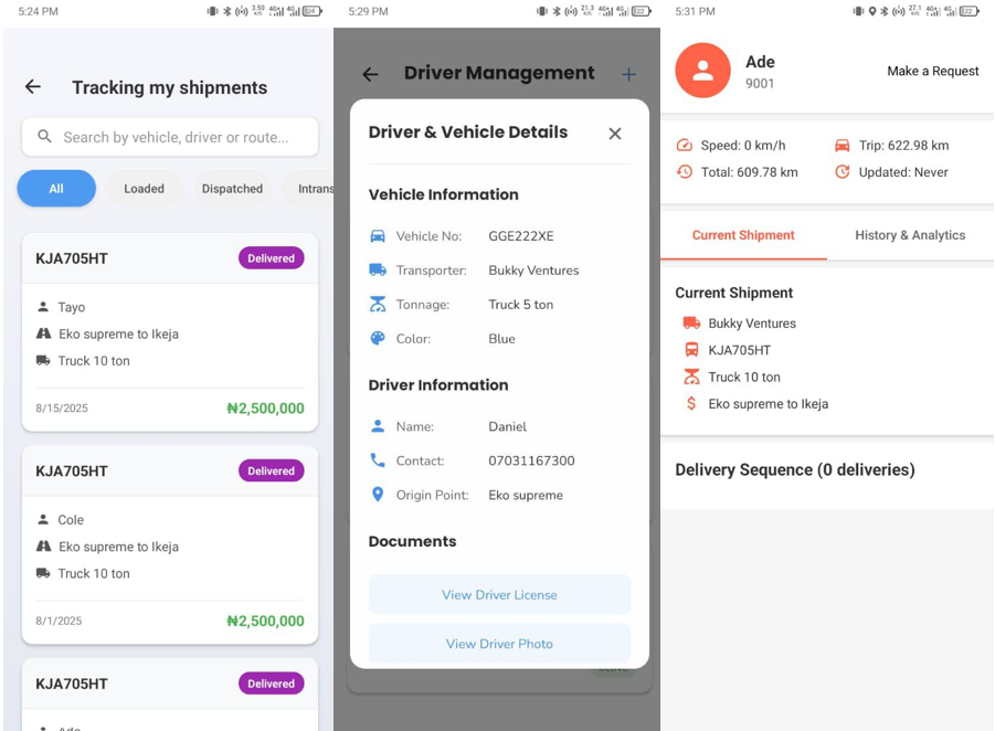 Vehicle Management - Fleet tracking and vehicle status monitoring interface